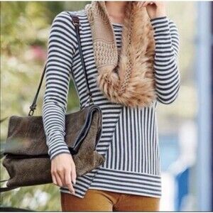 Cabi Ernest Top Long Sleeve Tee Asymmetrical Striped Blue Gray Size Medium